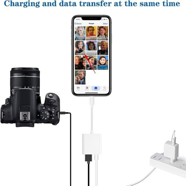 Apple Lightning til USB-kameraadapter med ladeport, USB 3.0 OTG-kabel for iPhone/iPad for tilkobling av en