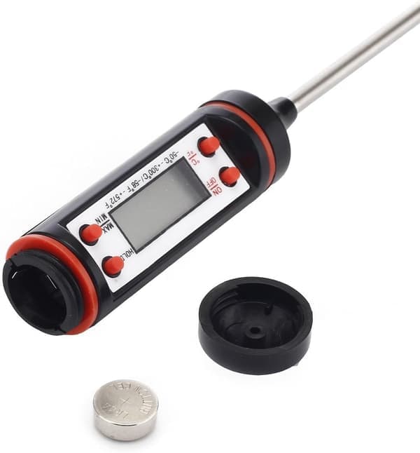 Digitalt køkkentermometer med lang sonde i rustfrit stål og præcist LCD-display til væsker, kød, mælk, grill, madlavning og stegning