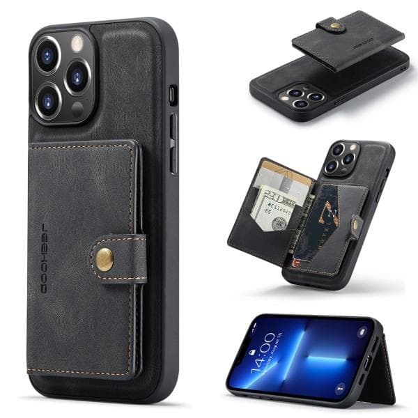 TG iPhone 13 Pro - Praktisk magnetisk etui med kortholder, sort