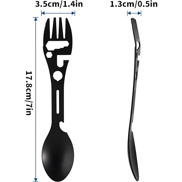 Multifunksjonell rustfritt stål gaffel skje 9 i 1 flaskeåpner for camping reise backpacking fotturer utendørsaktiviteter