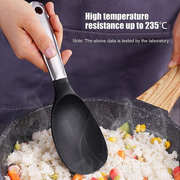 Silikon Rispaddel, risserveringssked Non Stick Värmebeständig sked Wok Spatel Risskyffel Sushi Skopa för ris/potatismos (1 st, svart)
