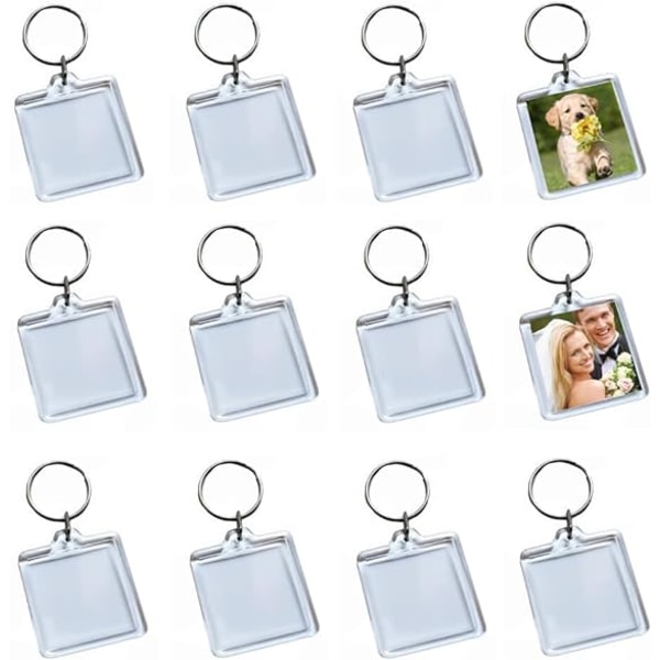25 stk klare akryl foto nøgleringe Blank firkantet billedramme nøglering nøglering indsat personlig nøglering snap i indsæt nøglering nøgleringe
