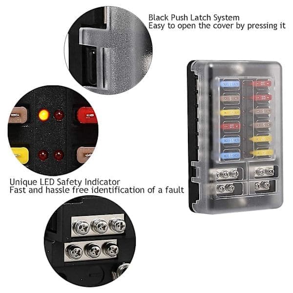 12V 12-veis maritim sikringsboks med jord og 12 volt sikringsboks for bil, båt, bobil
