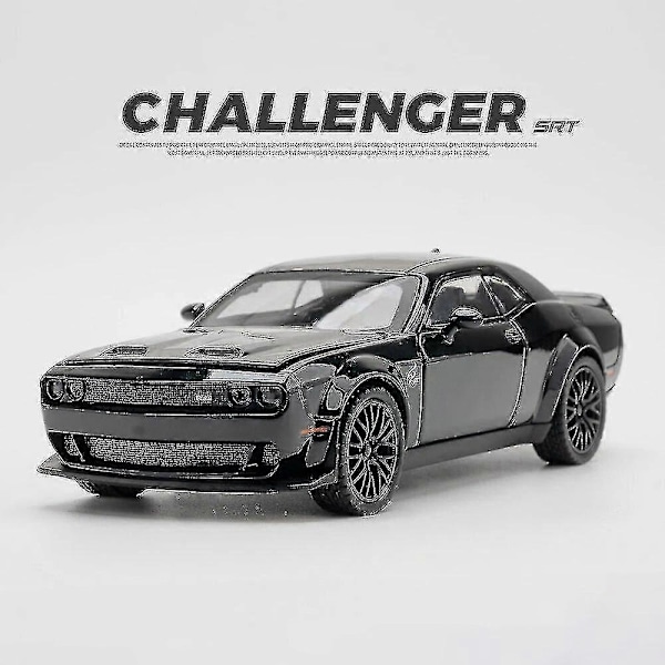 1:32 Dodge Challenger Hellcat Redeye Legetøjsmodel i Metal med Lyd og Lys - Muskelbil til Børn - Samleobjekt - Fødselsdagsgave Boris Black