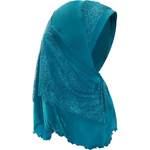 Spets huvudduk för kvinnor stretch turban mjuk islamisk arabisk sjal sjalar huvudomslag solskydd hijabs sjalar, blå