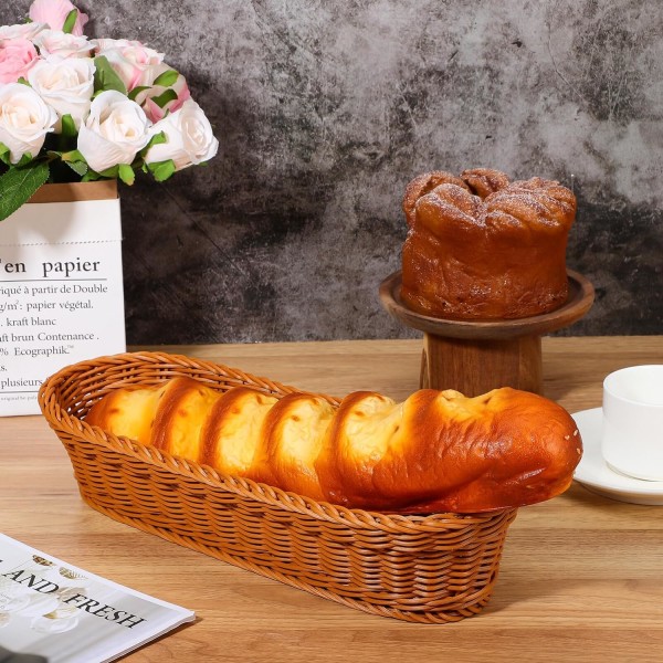 Imitert rotting vevd brødkurv: Oval lang brødkurv dekorativ matserveringsbrett snacks beholder holder frukt display bolle oppbevaringskurv