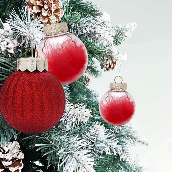60MM/2.36 \" Julekuler Sett, 30 stk. Transparent Julekuler Uknuselige Dekorative Kuler for Juletrepynt red