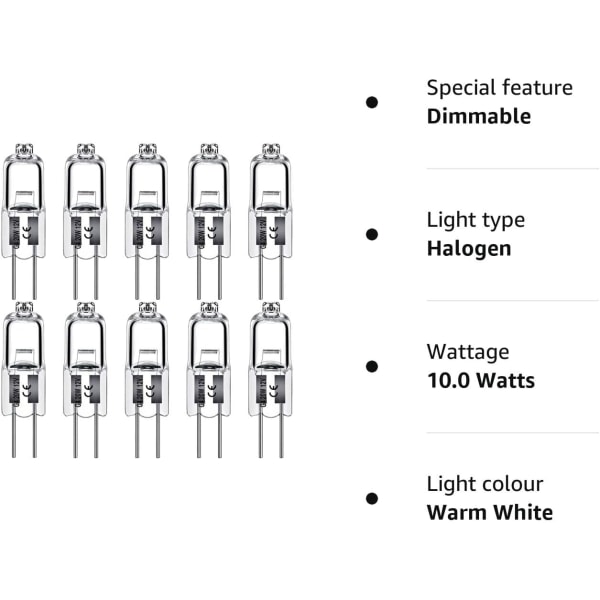 G4 halogenlamper 10W 12V - Varmhvit - 12 stk 10W 12stk 10W 12pcs