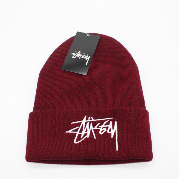 2023 Winter Stussy Basic Beanie med manchetter Nyt design Dame Mænd Vin Vin