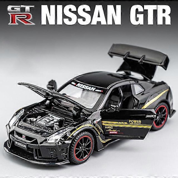 1:32 GTR R35 Superauto Alloy-leluauto Metallikokoelmamalliauto Ääni- ja valolelut Lapsille Black