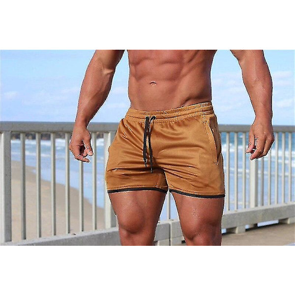 Herre Fitness Bodybuilding Sportstøj Shorts Khaki L