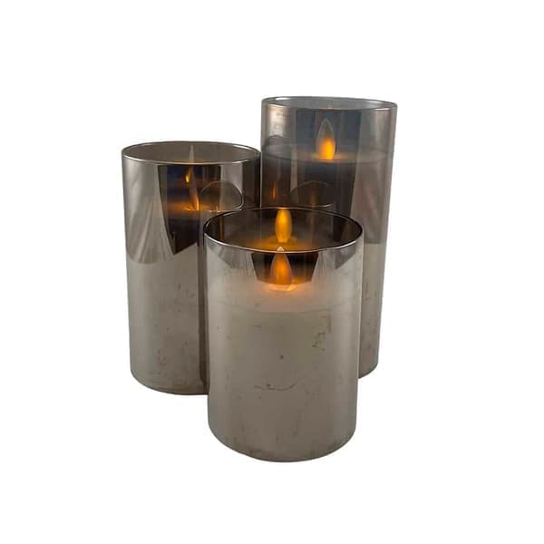 LED glaslys - 3 stk. - 12/15/17 cm - med 3D flamme - (flere farver) grå grå gray