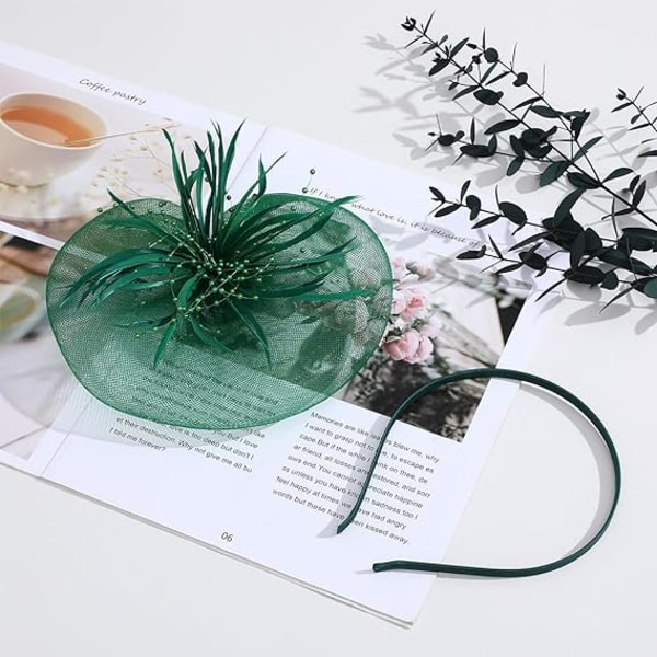 Fascinator Hat Elegant Blomst Fjer Net Mesh Derby Te Selskab Hatte Hovedbeklædning Elegant Cocktail Bryllup Hovedbånd Grøn