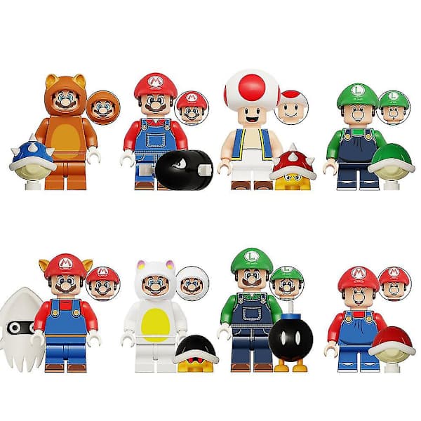 8 stk./sæt Super Mario Minifigurer Samlede Byggeklodser Legetøj Mini Figur Samleobjekter Børnefødselsdagsgave Dekoration