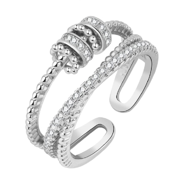 Adjustable anti-stress ring with rotatable beads Silver
