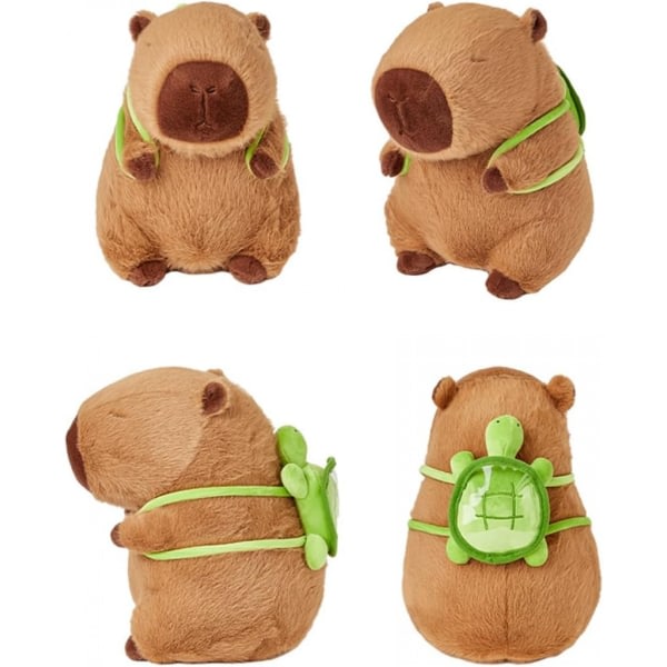 Capybara plyslegetøj, 25 cm Capybara bærer skildpadde realistisk blødt Capybara legetøj blødt plys, Capybara plysdyr 25 cm