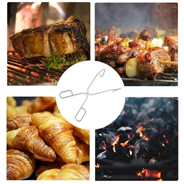 1 stk 304 rustfritt stål saksformet grillklype Klips Kitc Sølv én størrelse