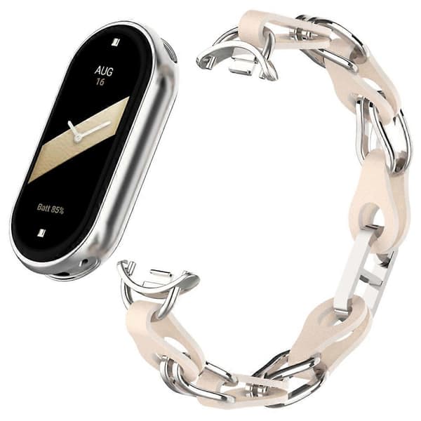 Til Xiaomi Mi Band 9/Smart Band 8 Urremode Hul Zinklegering+Læderkæde Rem Multicolor Style E