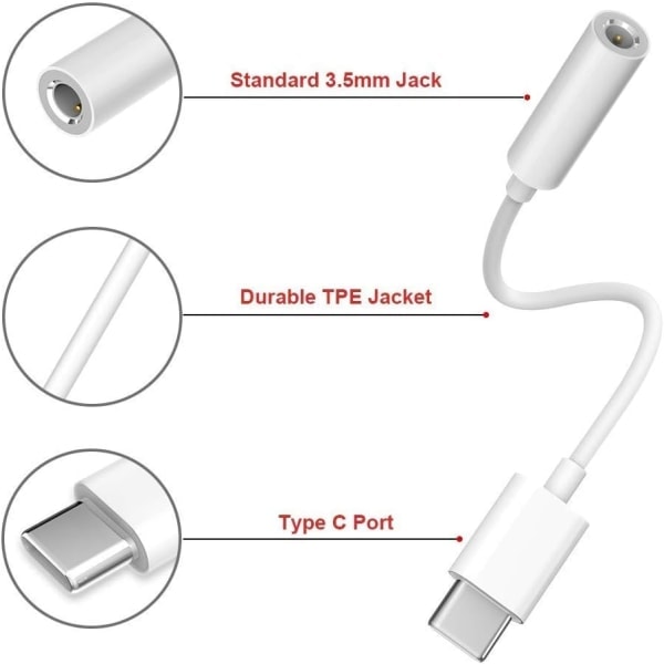 2x Adapter USB-C til 3,5 mm Hvit