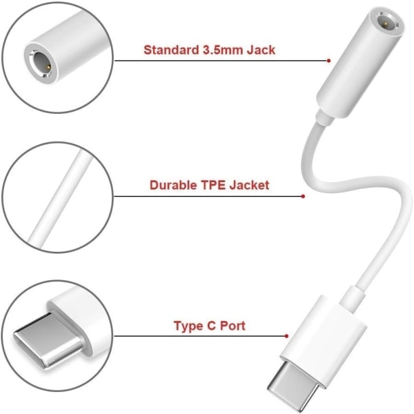 2x USB-C - 3,5 mm sovitin, valkoinen