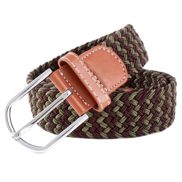 41 * 1,3 tum Unisex Elastisk Flätad Stretch Bälte Casual Herr Dam Midjebälte med PU Läder Spänne, Grön+Kaffebrun+Kaffebrun green+coffee