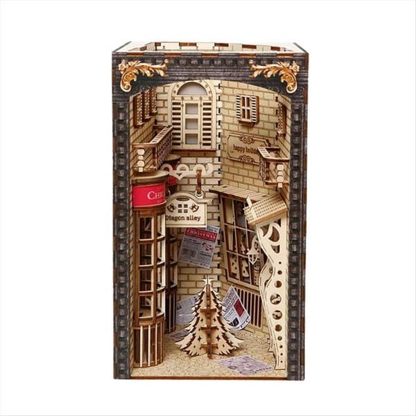 3D-träpussel Magic Book Nook-kit Miniatyrdockskåp Bibliotek Bokstöd Leksaker för