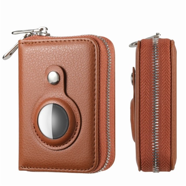 AirTag-kortholderlommebok med glidelås RFID-blokkerende kortholder Brun Brown