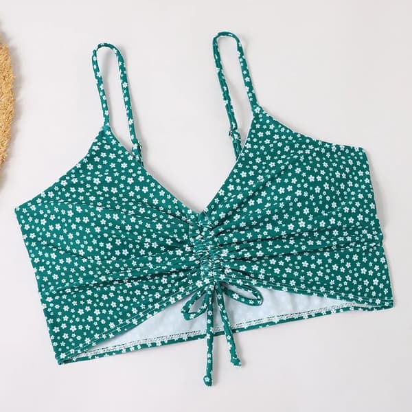 Dam bikini med hög midja, push-up och blommigt tryck Grön Grön M Green M