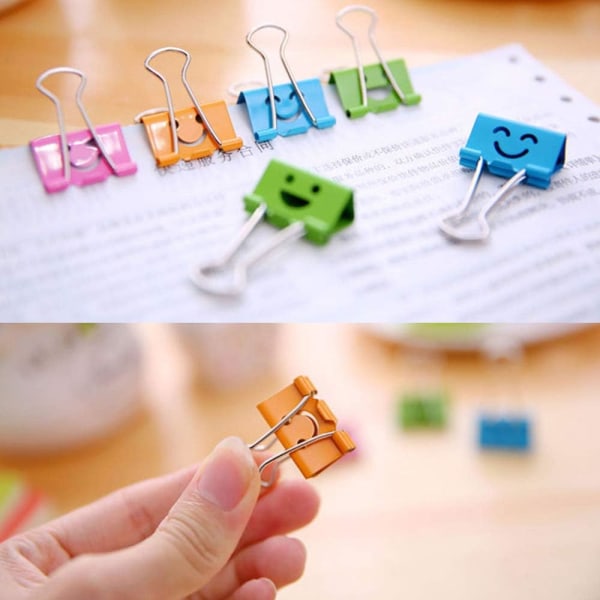 19mm Mini Binder Clips Smiley Papirclips Assorterede Farver, Pakke med 40