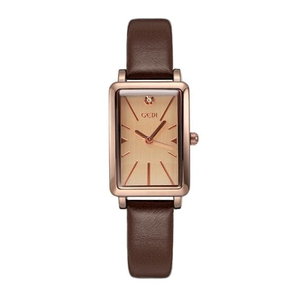 Läderarmband Liten Fyrkantig Klocka Kvinnor Liten Modeklocka Kaffe Kaffe