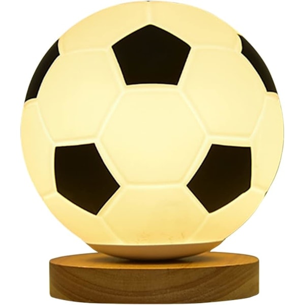 Fodbold Natlampe, Fodbold 3D Illusionslys, Fodbold LED Lys med Træstativ, USB-oplader, Fodboldlampe