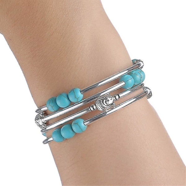 Hurtig levering af perler Chakra armbånd turkis armbånd - mode smykker wrap armbånd med tyk sølv metal og mala perler, fødselsdagsgaver til kvinder