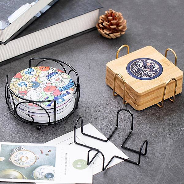 Coaster Holder Metal Holder Opbevaring Til Runde Og Firkantede Coastere, Sort