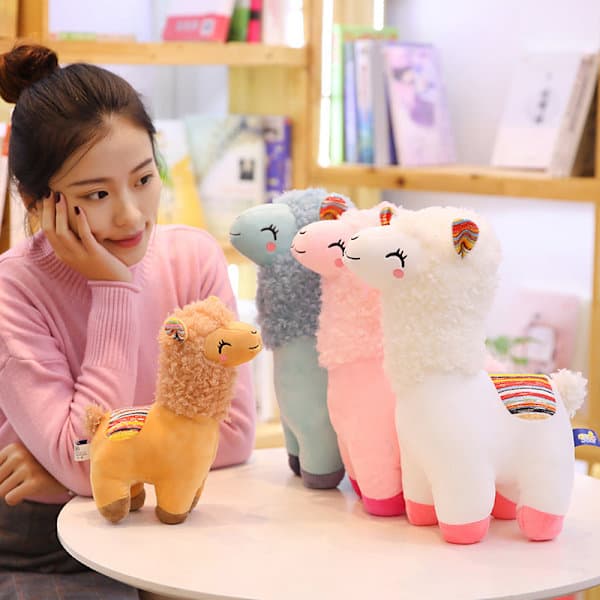 Smile Randig Alpacka Llama Plyschleksak Docka Barn T Vit 25cm White