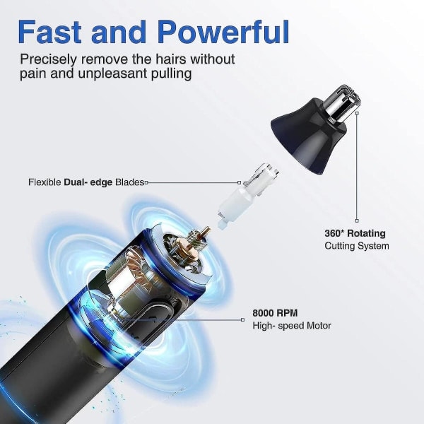 Nesehårstrimmer for menn, elektrisk nesetrimmer, nese- og øretrimmer for menn - Smertefri nesetrimmer, batteridrevet nesetrimmer