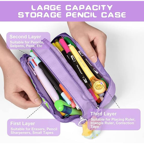 Stor kapasitet blyant penn pose multi rom kontor stasjonær sminkepose stress release blyantveske jenter gutter tenårings oppbevaringsorganisator gaver Purple Donut
