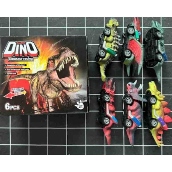 6 st förpackade dinosaurie pull back-bil Tyrannosaurus Rex-modell barns tröghetsleksak tålig mot fall