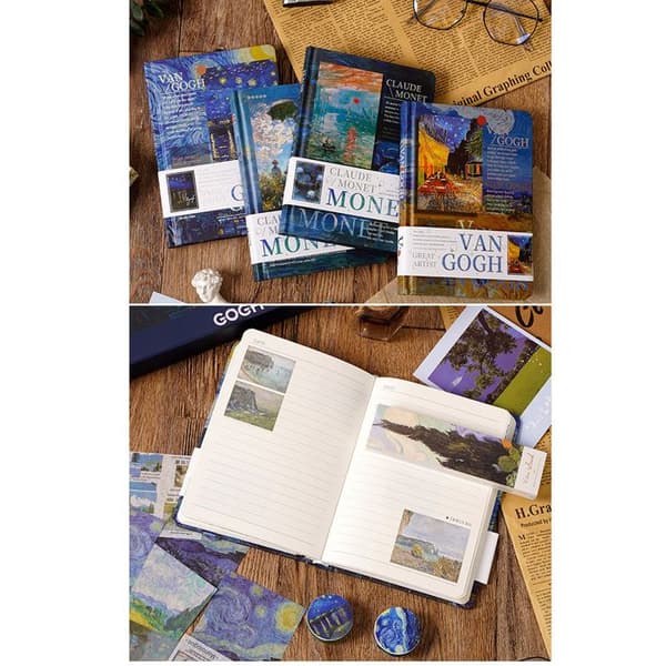 Notatboksett, B5 studentgave, kunstnotatbok-gavesett, oljemaleri-stil, D