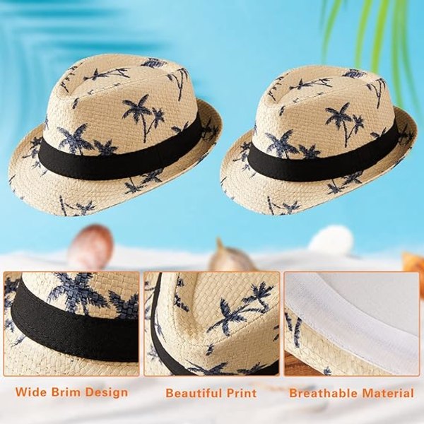 Familie Matchende Halmhatter Foreldre-Barn Floppy Hat Roll Up Print Cap Sommer Strandhatt for Kvinner Menn Barn Beige