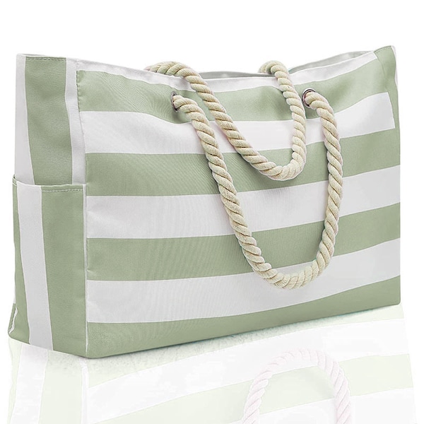 Kvinde Strandtaske Vandtæt Strand Tote Taske med Lommer Kvinde Sports Taske Damer Piger Sommer Tote Taske Skuldertaske Shopping Taske Matcha