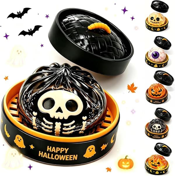 Halloween Lysende Langsomt Stigende Dumpling Legetøj, Spøgelse Langsomt Stigende Dumpling, Halloween Legetøj, Stressaflastende Bold til Voksne med Damperkurv, Sort