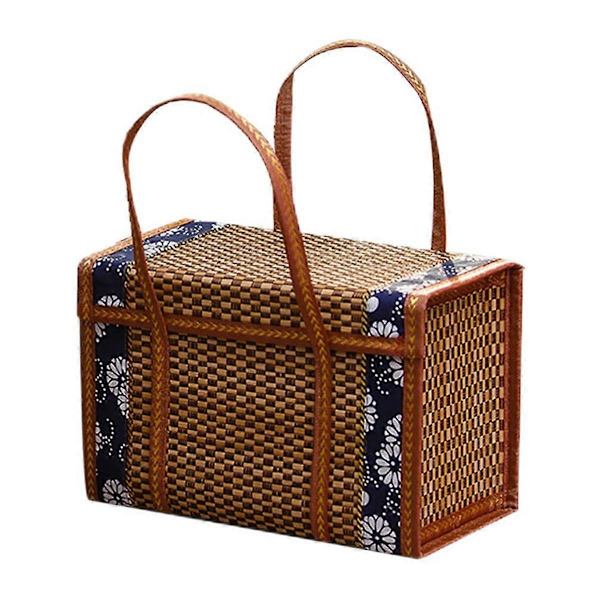 Picnic Vävd Korg Korgförvaringsväska Handtag Hopfälld Frukt Shopping Mat Handtag Rotting Gräs Hopfällbar