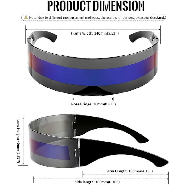 80-tals Futuristisk Visir Cyber Solglasögon Män Kvinnor Futuristisk Punk Stil Cosplay B2740 Black - Blue Mirror Stripe 6.1 x 2.76 x 0.59 inches