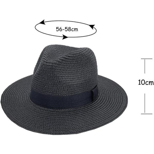 Sommerstrand solhatter, vevd Fedora Panama hatt rullbar strå-Fedora beskyttelse UPF50+ bred brem floppy damer strå solhatt