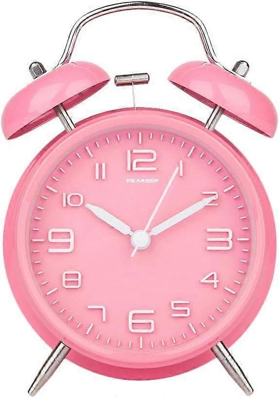 4 tums dubbelklocka Högljudd väckarklocka för tunga sovare, bakgrundsbelysning, batteridriven gammaldags väckarklocka för sovrum Pink