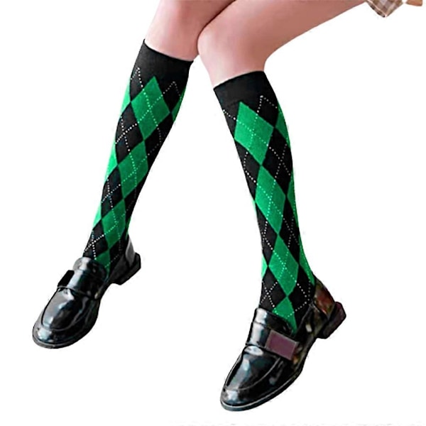 1 Par Chic Kvinnor Rutiga Knästrumpor Flicka Mode Söta Party Knähöga Strumpor JK Japansk Student Damer Koreansk Stil Green