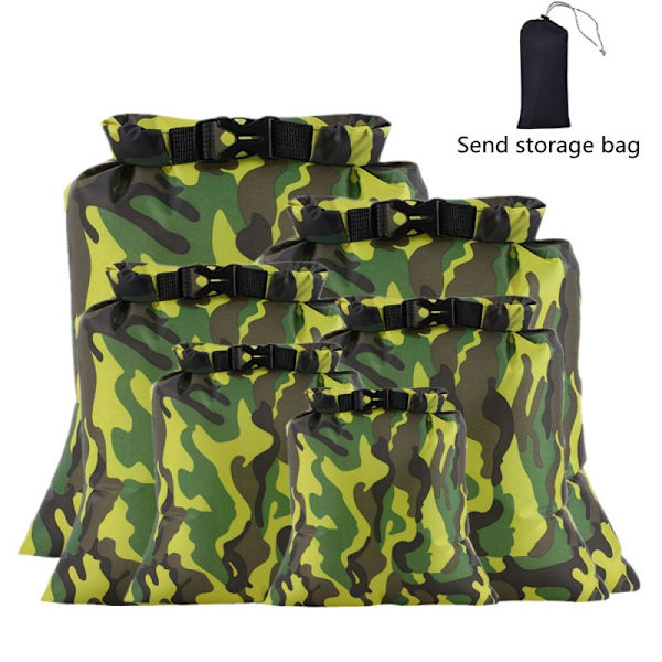 Vattentät torrsäck set 6 st, för kajakpaddling forsränning båtliv vandring camping resor backpacking Yellow-green camouflage