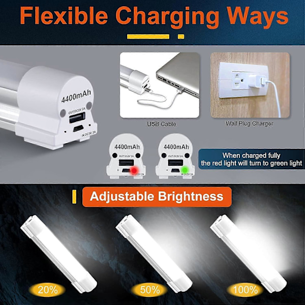 LED-retkeilylyhty, USB-ladattava 4400 mAh 9 W LED-putki magneettisella työvalopalkilla, 1000 LM 5 valotilalla, kannettavat vedenkestävät telttavalot Ca:lle