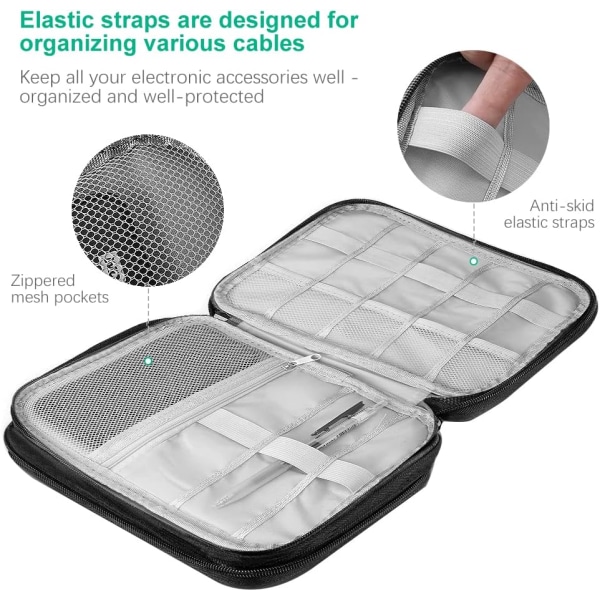 Elektroniikkalaukku, matkakaapelijärjestäjälaukku, yleinen kannettava matkalaukku USB-kaapeliasemalle Light grey
