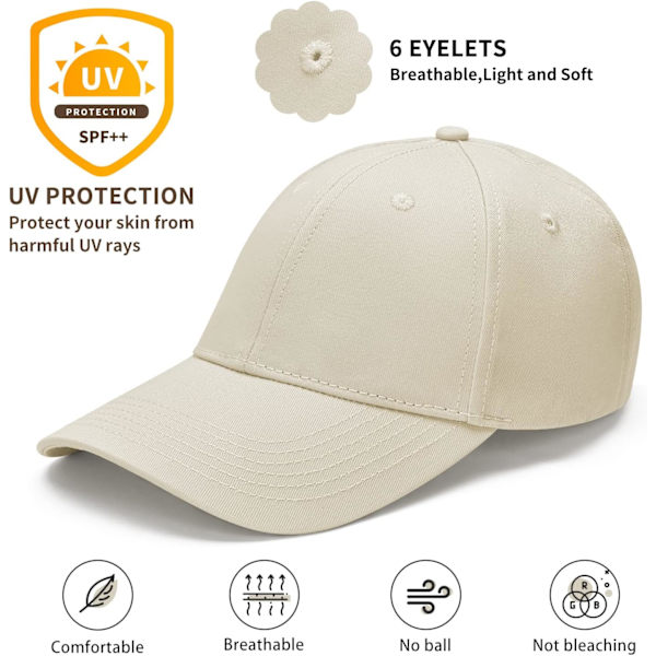 Baseball kasket - Unisex - 6 paneler - Justerbar - Bomuld - Almindelig - Sports - Solhat C Beige One Size